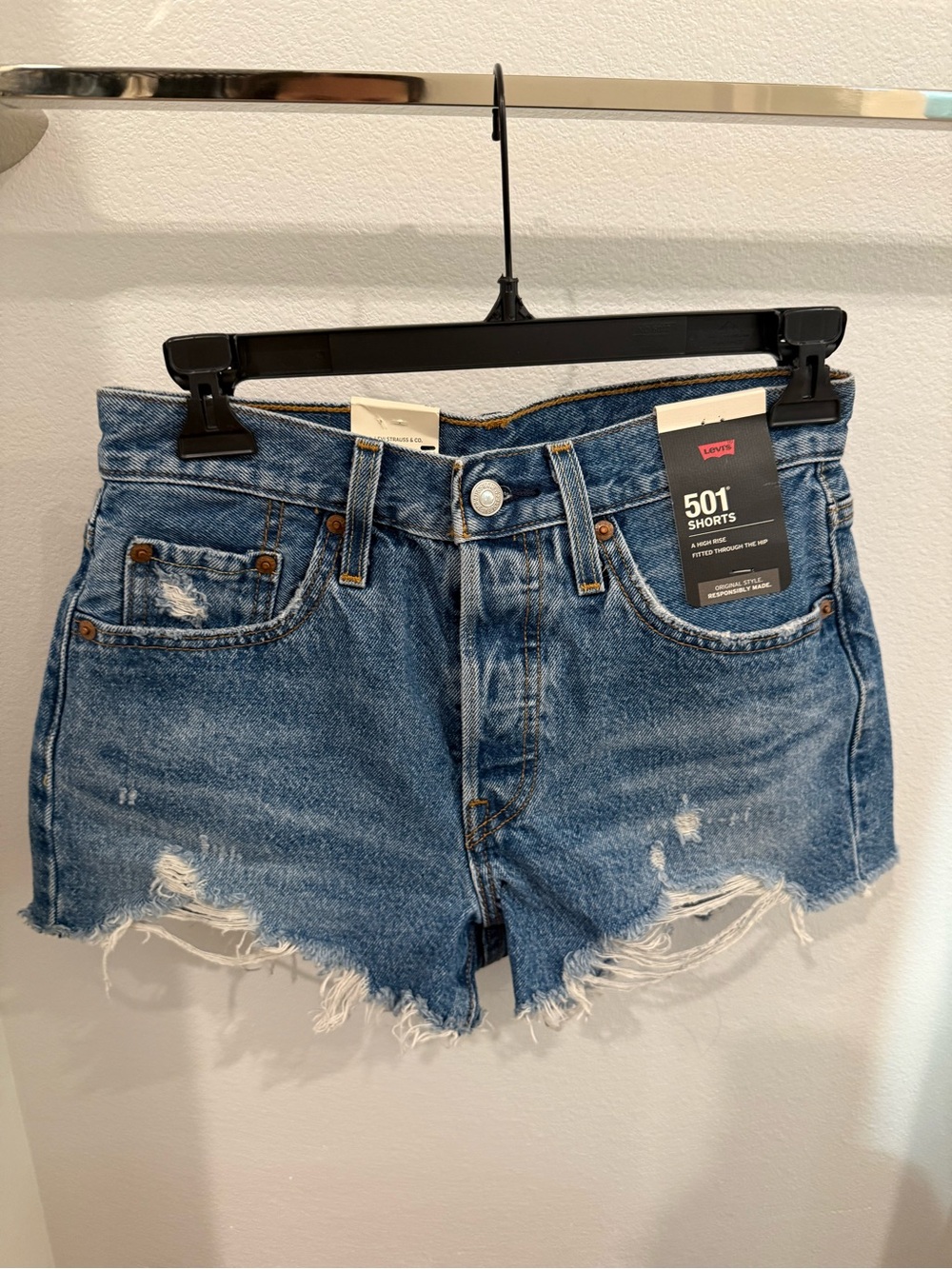 Levi's 501 High Rise Distressed Denim Cutoff Shorts Blue - NWT